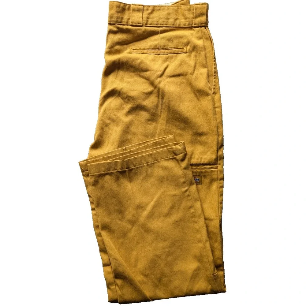 Dickies Work Pants Mens Mustard 38x34 Double Knee Loose Fit  Straight Leg
